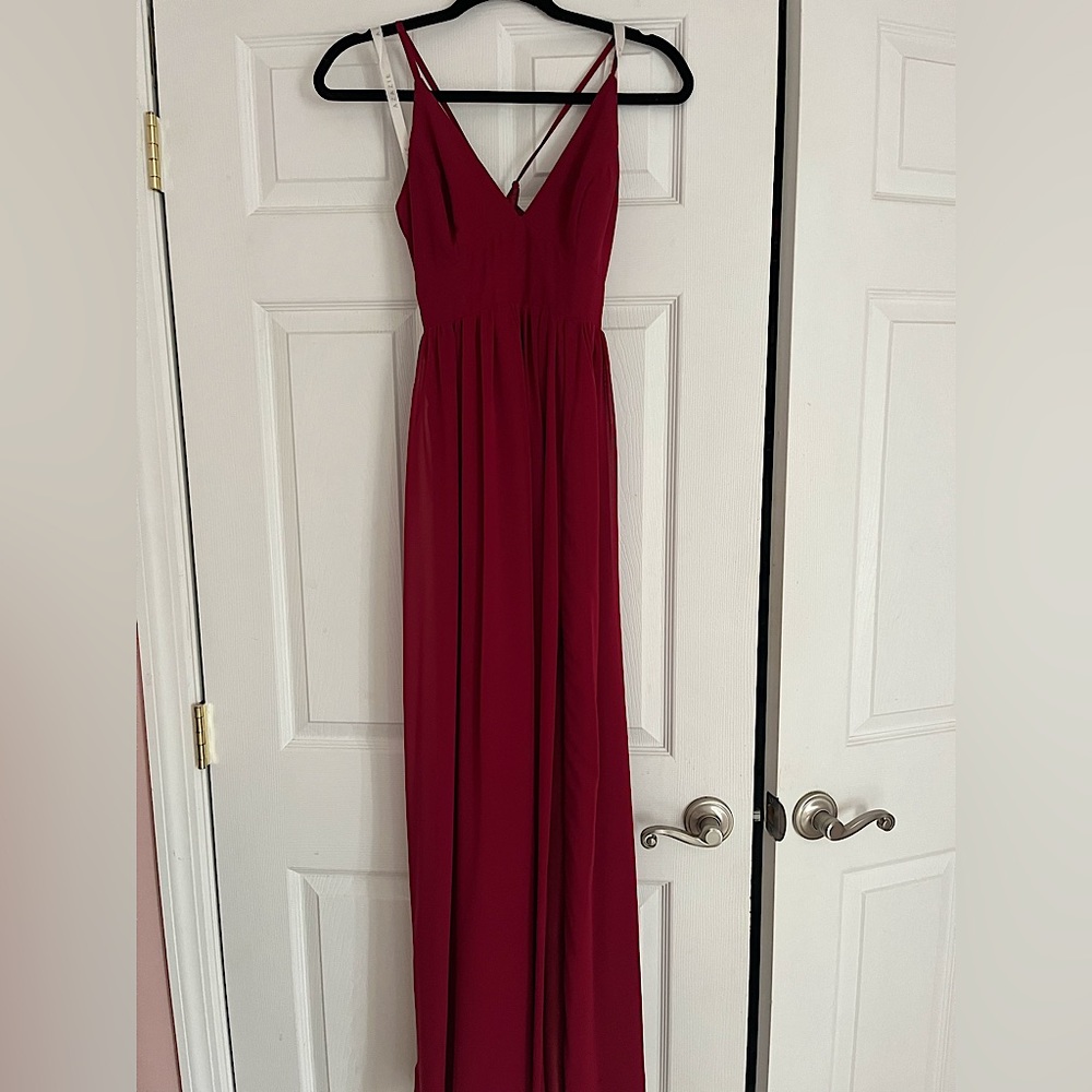 Azazie Maroon Dress bridesmaid dress criss cross back A4